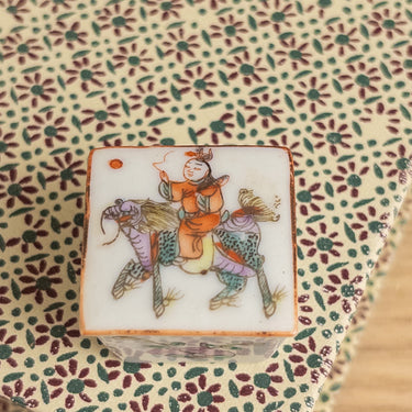 Antique Chinese Export Famille Rose Porcelain Salt Box Cellar Boy on Qilin