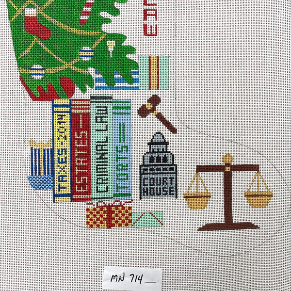 Attorney at Law Lawyer stocking handpainted needlepoint canvas - NextStage Vintage