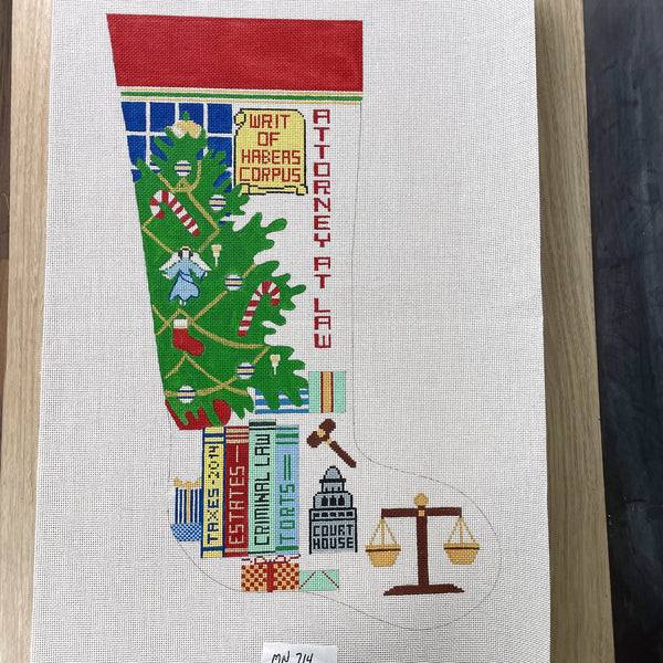 Attorney at Law Lawyer stocking handpainted needlepoint canvas - NextStage Vintage