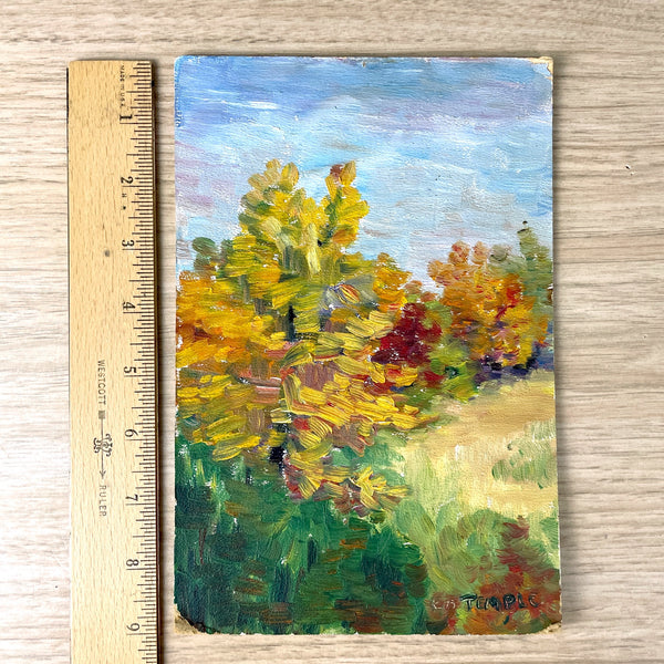 Autumn trees small painting - 1930s impressionist accent art - NextStage Vintage