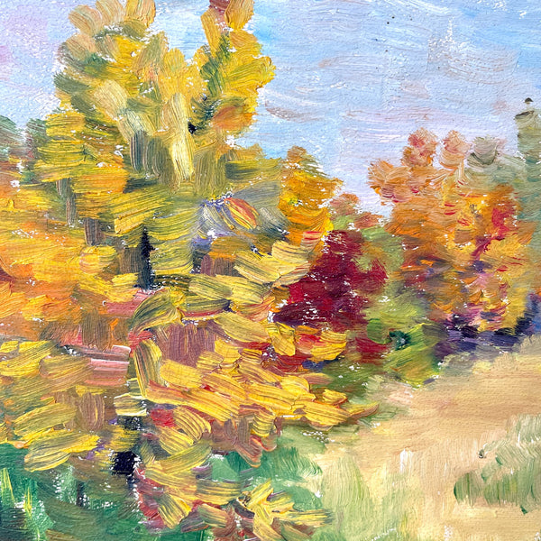Autumn trees small painting - 1930s impressionist accent art - NextStage Vintage