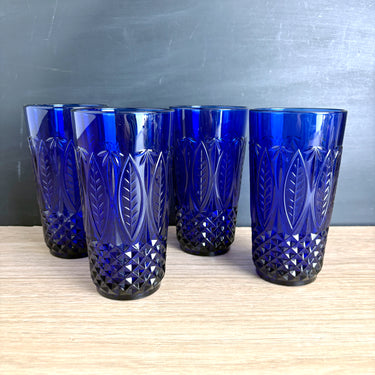Vintage Avon Royal Sapphire Tumblers by Arcoroc  – set of 4 heavy glasses, 14 oz - NextStage Vintage