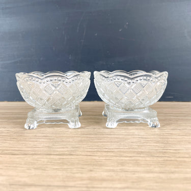 Avon Fostoria pressed glass salt cellars - a pair - 1960s vintage - NextStage Vintage