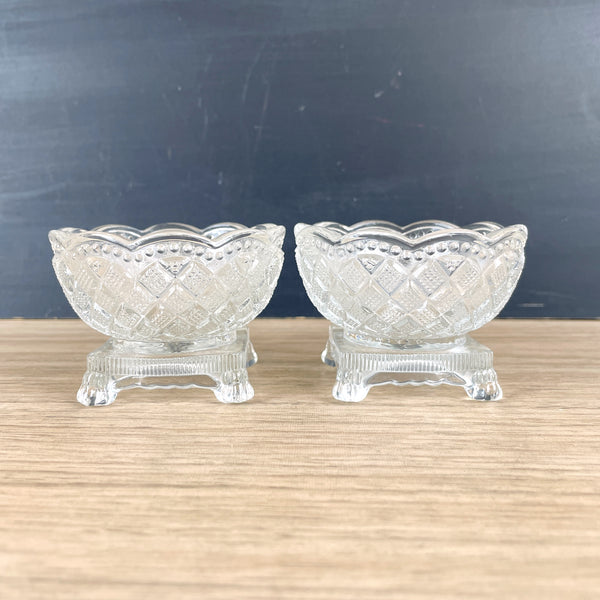 Avon Fostoria pressed glass salt cellars - a pair - 1960s vintage