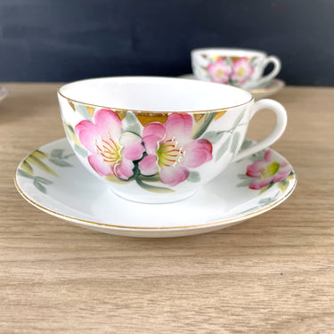 Noritake Azalea 3 cup and saucer sets - 19322 - vintage handpainted china - NextStage Vintage
