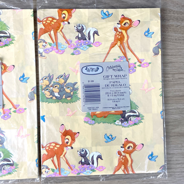 Disney Babies Bambi wrapping paper - 3 pks - 2 designs - vintage gift wrap - NextStage Vintage