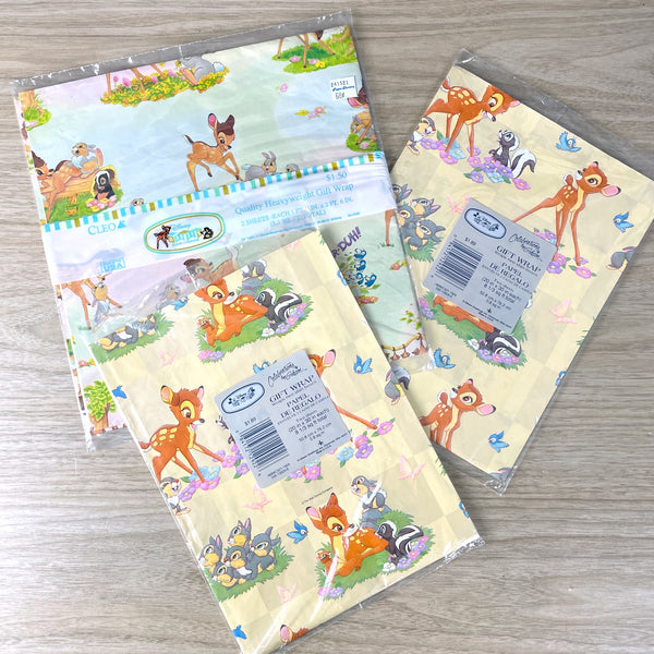 Disney Babies Bambi wrapping paper - 3 pks - 2 designs - vintage gift wrap - NextStage Vintage