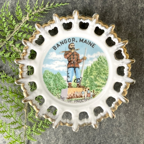 Bangor, Maine Paul Bunyan decorative plate - vintage 1950s road trip souvenir - NextStage Vintage