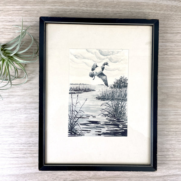 McKee Barclay framed duck watercolor - 1940s vintage - NextStage Vintage