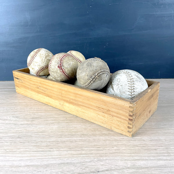 Aged and worn baseballs and softballs in a box - set of 8 - sports decor