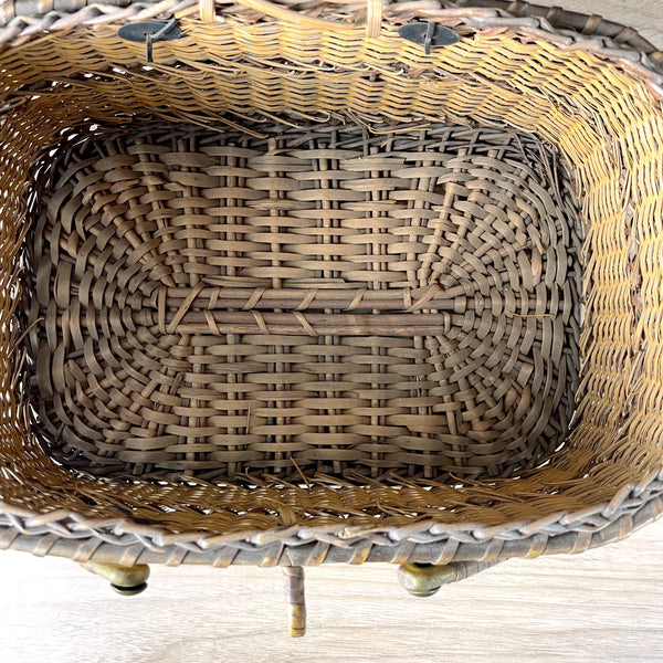 Handled basket with hinged lid - 1920s antique - NextStage Vintage