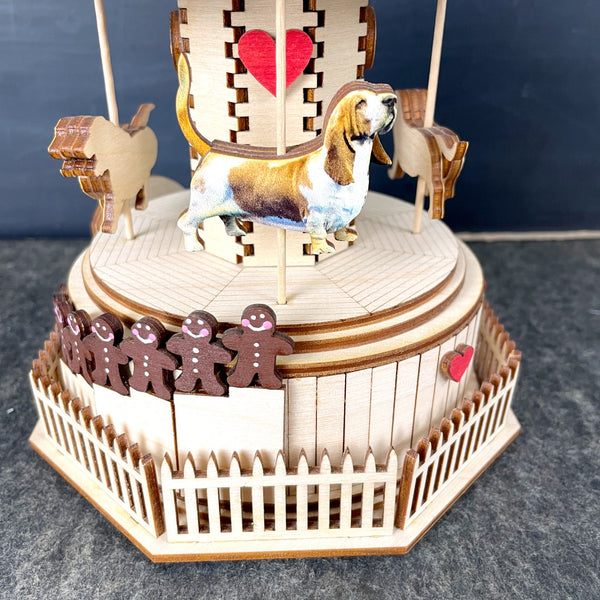 Ginger Cottages carousel music box - basset hounds - You Light Up My Life
