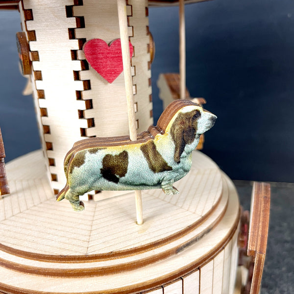 Ginger Cottages carousel music box - basset hounds - You Light Up My Life