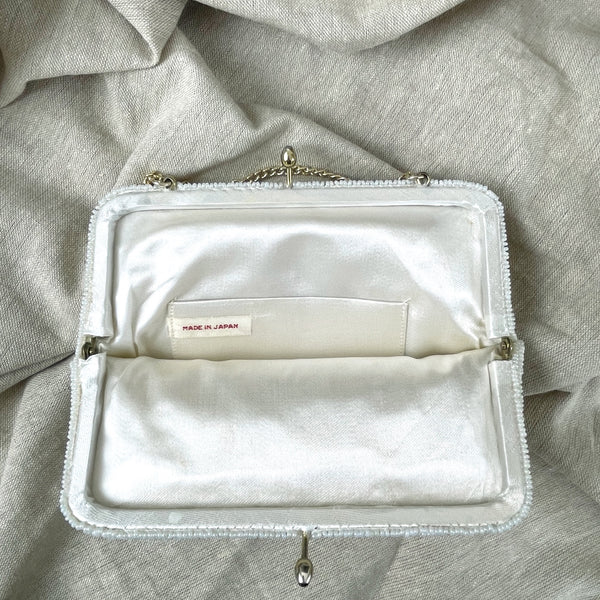 White pearl beaded evening bag - made in Japan - 1960s vintage - NextStage Vintage
