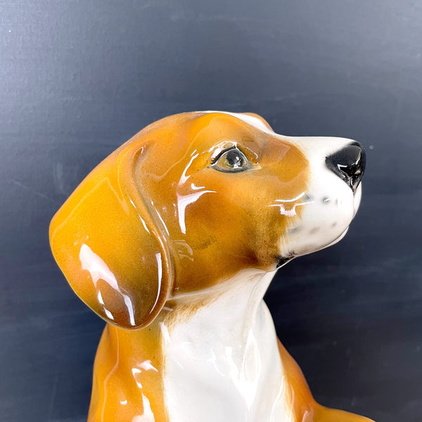 Gump's beagle with basket - ceramic made in Italy - vintage dog decor