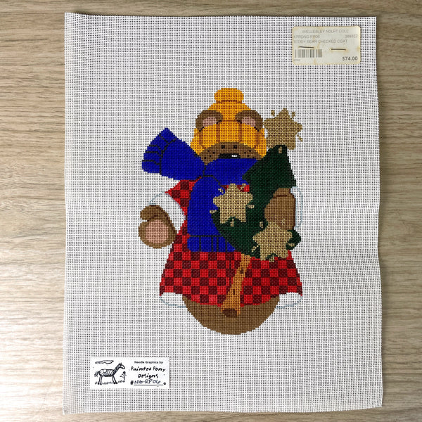 Needle Graphics for Painted Pony bear in checked coat needlepoint canvas - NextStage Vintage