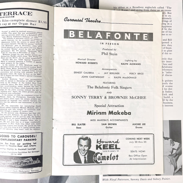 Harry Belafonte:The Story and Carousel Theater program - 1964 - NextStage Vintage