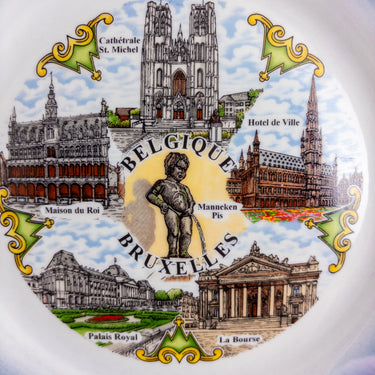 Vintage 1950s Brussels Belgium Souvenir Wall Plate - Manneken Pis - 6 Landmark Vignettes - Mid-Century European Travel Souvenir