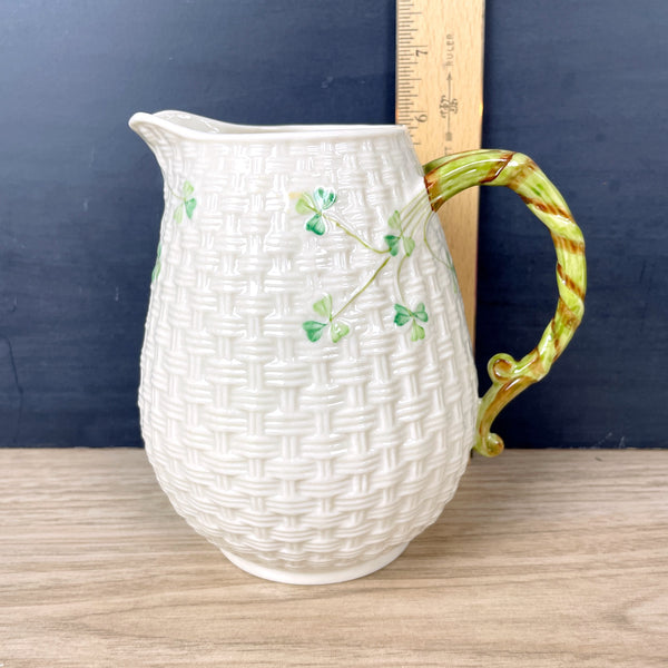 Belleek shamrock basket 6" milk pitcher - vintage Irish pottery - NextStage Vintage