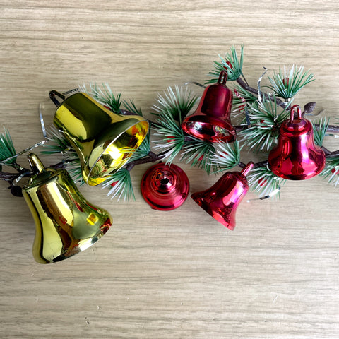 1960s hard plastic bell ornaments with metallic finishes