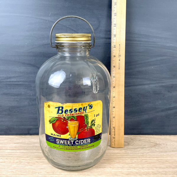 Bessey's Old Fashioned Sweet Cider gallon glass jug - 1960s vintage - NextStage Vintage