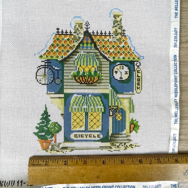 Kelly Clark Christmas Village Bicycle / Clock Shoppe needlepoint canvas KWV11-18 - NextStage Vintage