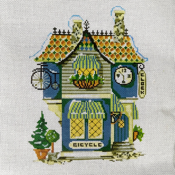 Kelly Clark Christmas Village Bicycle / Clock Shoppe needlepoint canvas KWV11-18 - NextStage Vintage