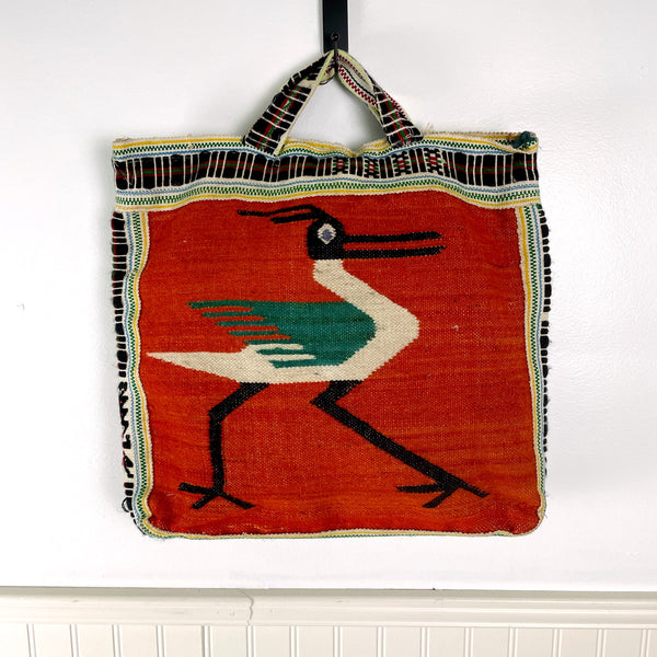 South American woven bird tote bag - 1980s vintage - NextStage Vintage