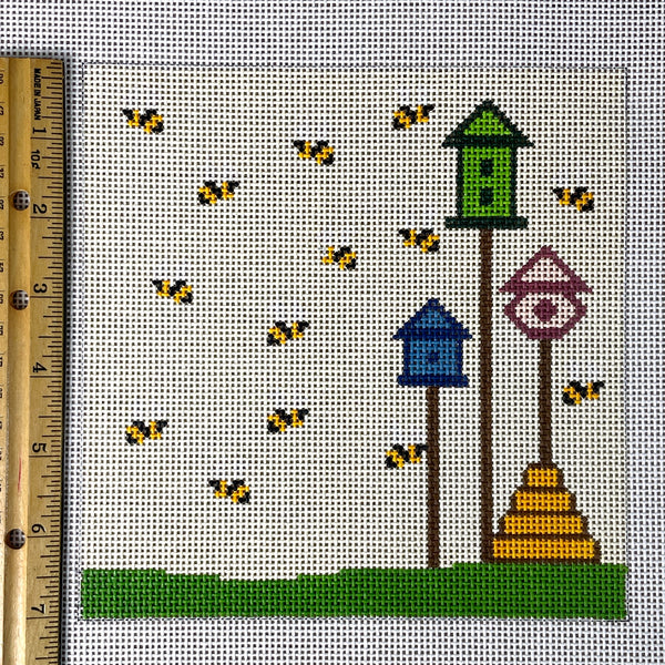 J Child bees and birdhouses eyeglass case needlepoint canvas #EGC200 - NextStage Vintage