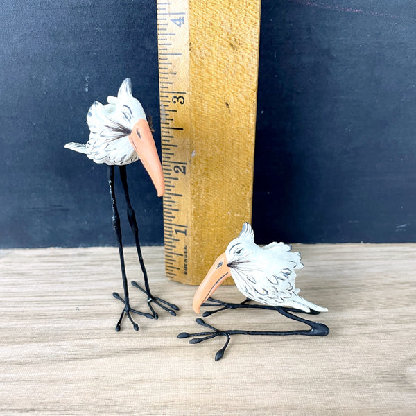 Miniature artisan made birds with long leg - 1980s vintage - NextStage Vintage