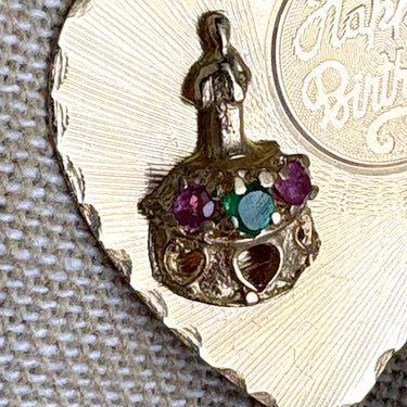 1960s 14K Happy Birthday heart charm - pink and green stones - 3.37 gms - NextStage Vintage