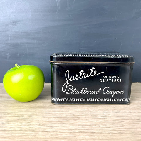 Justrite Dustless Blackboard Crayons chalk tin - vintage storage - NextStage Vintage