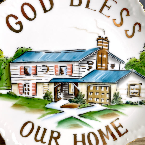 God Bless Our Home - 1960s vintage Lefton wall plate