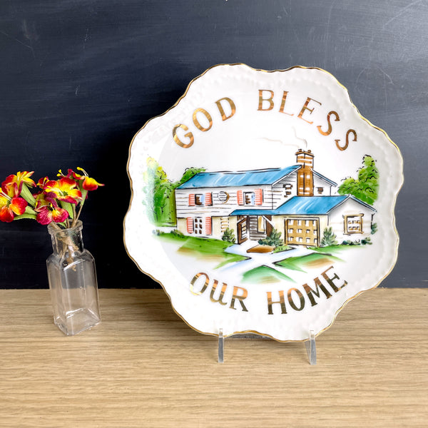 God Bless Our Home - 1960s vintage Lefton wall plate