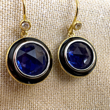 Art Deco-Influenced Blue Crystal and Enamel Reversible Dangle Pierced Earrings - NextStage Vintage