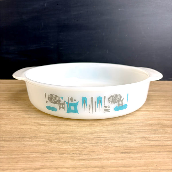 Vintage 1970s Fire King Blue Heaven milk glass baking dish 1 qt round casserole - NextStage Vintage