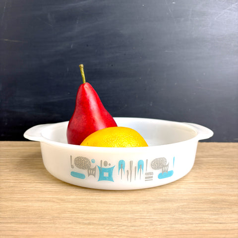 Vintage 1970s Fire King Blue Heaven milk glass baking dish 1 qt round casserole - NextStage Vintage