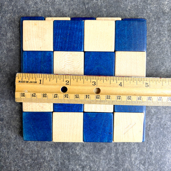 Western Germany wooden patchwork trivets - set of 2 - 1960s vintage