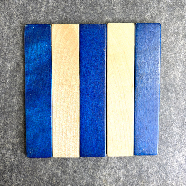 Western Germany wooden patchwork trivets - set of 2 - 1960s vintage
