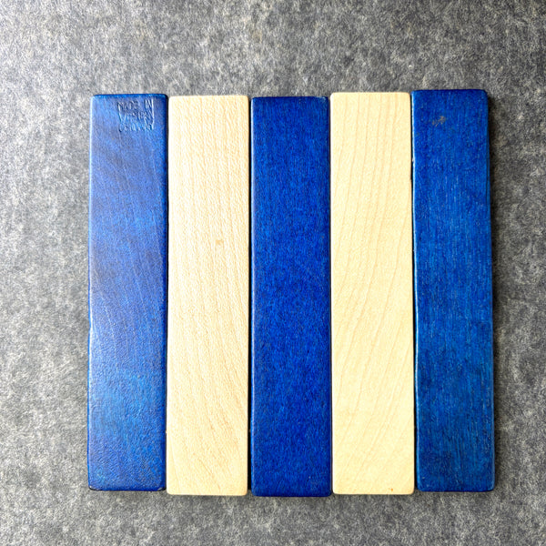 Western Germany wooden patchwork trivets - set of 2 - 1960s vintage