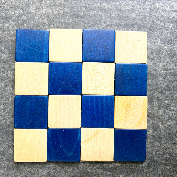 Western Germany wooden patchwork trivets - set of 2 - 1960s vintage