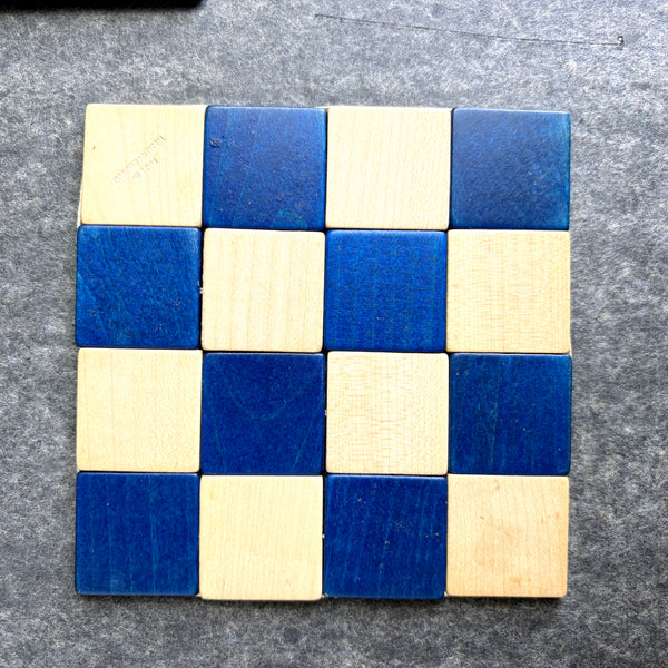 Western Germany wooden patchwork trivets - set of 2 - 1960s vintage