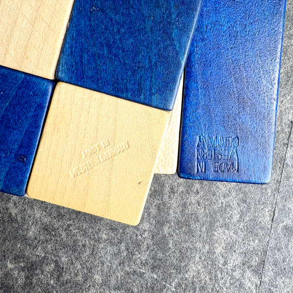 Western Germany wooden patchwork trivets - set of 2 - 1960s vintage