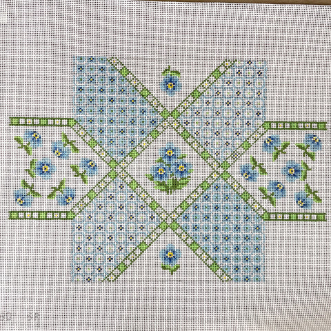 Susan Roberts Blue Calico Patch Floral brick cover needlepoint canvas #MH-360 - NextStage Vintage