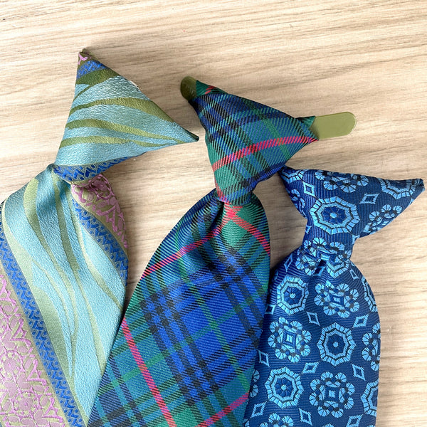 Blue clip-on neckties - set of 3 - 1970s vintage - NextStage Vintage