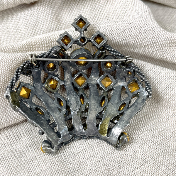 B. Blumenthal large crown brooch with rhinestones