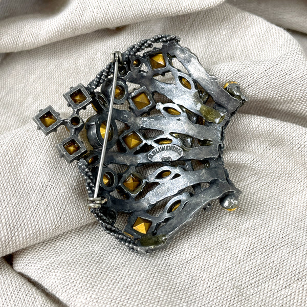 B. Blumenthal large crown brooch with rhinestones