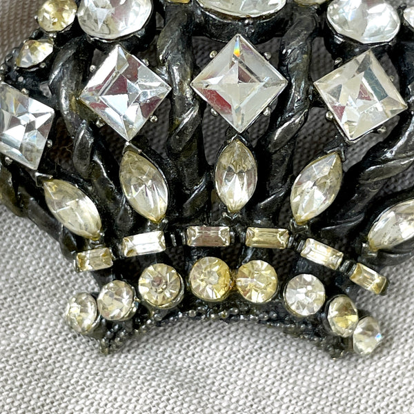 B. Blumenthal large crown brooch with rhinestones