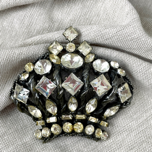 B. Blumenthal large crown brooch with rhinestones