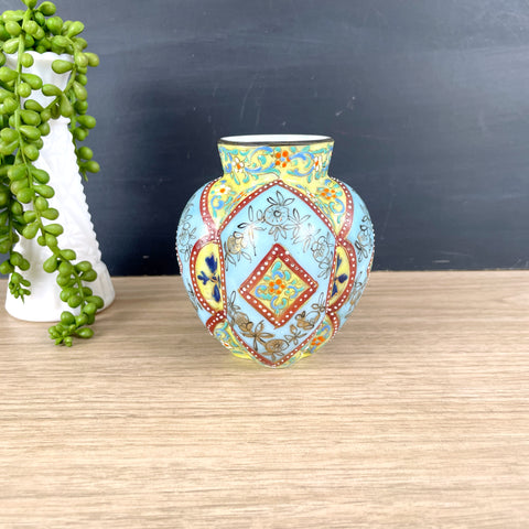 Painted glass bohemian vase - turn of the century antique - NextStage Vintage